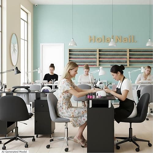 HolaiNail Manicure Table, Nail Desk Nail Tech Table with Dust Collector, Arm Rest, Wheels, Drawer & Cabinet, Beauty Salon Station, Black thumbnail 2