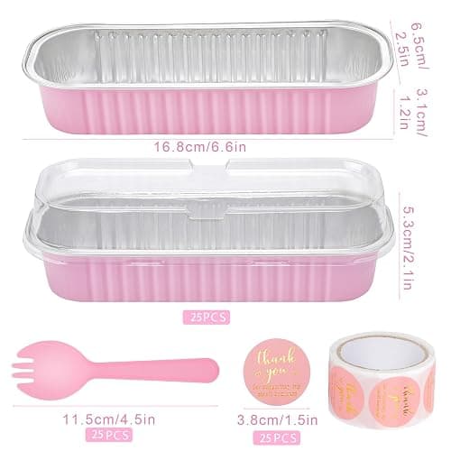 ylnurac 25Pack Pink Mini Cake Pans with Lids Mini Loaf Pans and Spoons and Stickers, 6.8Oz Aluminum Foil Pans Tins, Individual Dessert Cups Containers for Sales,Party,Picnics thumbnail 3