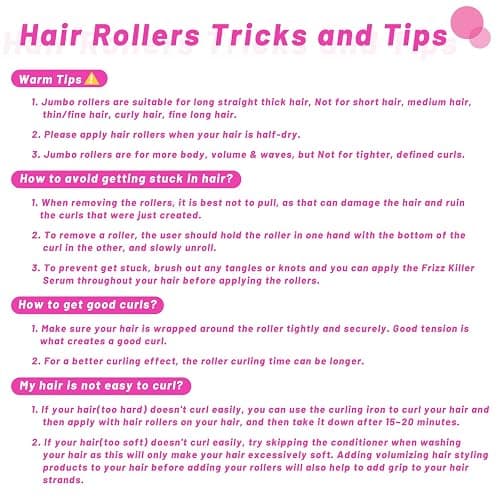 Jumbo Hair Curlers Rollers, 12Pcs 60mm Jumbo Hair Roller Curlers Self Grip Holding Rollers with 12Pcs Hair Clips for Long Straight Thick Hair (Rose Red) thumbnail 4