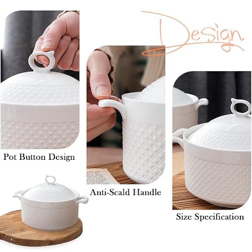 Hgjgwqh White Ceramic Round Tureen Round Porcelain Serving Soup Tureen, Heat-Resistant Premium Ceramic Bowls Lid Cooking Soup for Restaurant Home Kitchen Decoration, White Porcelain,9inch thumbnail 4