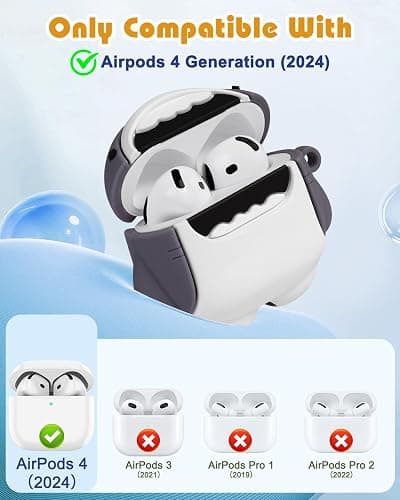 Boaretiu for Airpods 4th 2024 Case Cute Cartoon Kawaii - with Keychain Funny Design Cover Shell for Girls Teens Women Cases for Air Pods 4th, Shark thumbnail 2