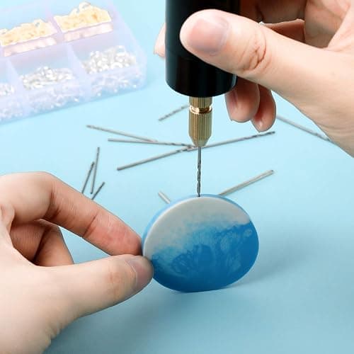 Lanties Electric Resin Drill Set, Including 300 Gold Silver Eye Screws, 10 Twist Drill Bits Tools, Electric Mini Drill with Wrench Hex Pin Vise for Casting Resin DIY Molds Keychain Craft Making thumbnail 6
