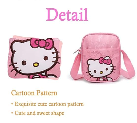 Cute Mini Purse Bag for Girls, Pink Cat Canvas Crossbody Purses thumbnail 4