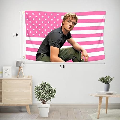 Shmbada 3x5 Ft Decorative Josh Hutcherson Flag Double Stitched with 2 Brass Grommets for Indoor Outdoor, Wall Hanging Peeta Tapestry Mellark College Dorm Room Decoration (Pink, 3x5 ft) thumbnail 3
