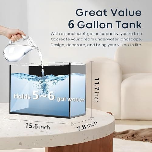 Wonderfactory 5 Gallon Small Aquarium Set Glass Fish Tank 6 Gallon, Starter Kit with Heater Water Pump Cleaning System Filter Bright Light Rocks Gravel Cleaning Tool, Clear Rimless Betta Plants thumbnail 4