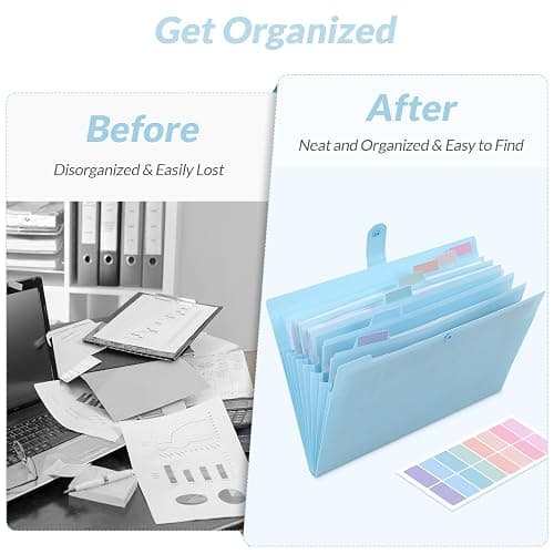 SKYDUE Expanding File Folder with 5 Pockets, Accordion File Organizer,Portable Receipt Paper Documents Organizer,Letter Size Filing Folder School Office Supplies,Lightblue thumbnail 8
