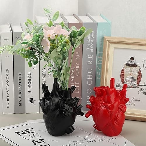 BestAlice Anatomical Heart Vase, Black Heart Shaped Vase for Flowers, Creative Heart-Shaped Sculpture Vase Heart-Shaped Art Resin Vase Desktop Ornament, Gift vases for Living Room Decorations, Black thumbnail 8