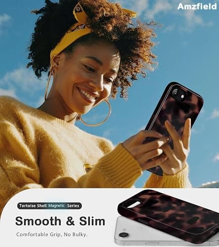 Amzfield Magnetic for iPhone 16e Case - Tortoise Shell with Leopard Amber Print, Compatible with MagSafe, Cute Aesthetic Shockproof 2-in-1 Hybrid Phone Case for Women, Brown thumbnail 6