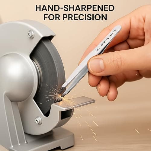 Beauty Power Slant Tip Precision Tweezers - Stainless Steel Eyebrow Tweezers for Women & Men - Precision Tweezers for Facial Hair, Ingrown Hair & Brow Shaping - Professional Beauty Tool - White thumbnail 4