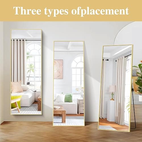 BONEWEI Full Length Mirror, 179x65cm Floor Mirrors, Rectangular Standing Mirror Gold Aluminum Frame, Large Full Body Mirrors Standing Hanging or Leaning Against Wall for Livingroom Dressingroom thumbnail 7