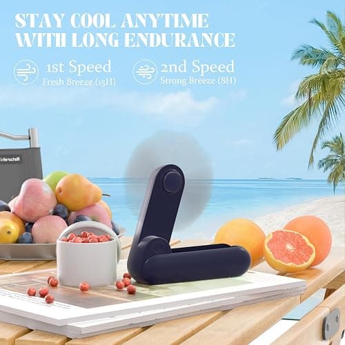 Lerat Portable Handheld Fan, 2 IN 1 Mini Hand Fan, Battery Operated [8-15 Working Hours], USB Rechargeable Personal Foldable Fan for Indoor, Small Pocket Fans Travel Essentials for Outdoor (Blue) thumbnail 5