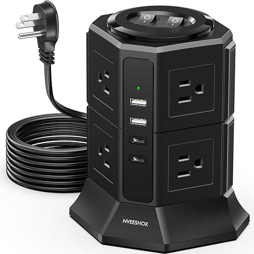 Surge Protector Power Strip Tower with 8 AC Outlets 4 USB Ports(2 Type C), 6.5 FT Ultra Flat Extension Cord, Flat Plug Power Strips Tower with Surge Protection for Home, Office, Dorm - Image 1