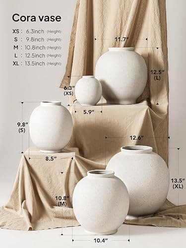 Small White Ceramic Vase - 6.3 Inch Rustic Farmhouse Flower Vase for Home Decor, Minimalist Vases for Living Room, Table, Bathroom, Holiday & Weddings (Sandstone White) thumbnail 2