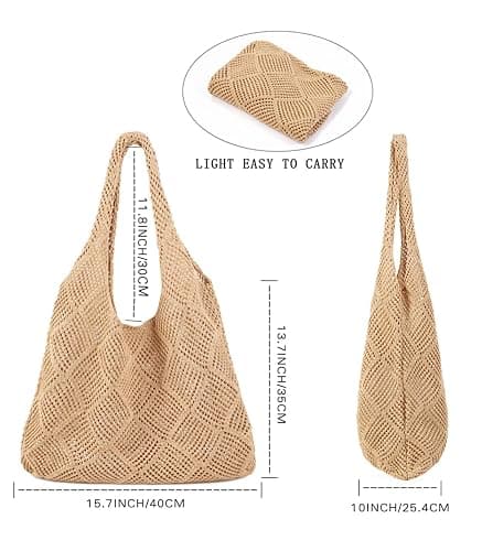 COOKOOKY Crochet Beach Tote bag Summer Beach Bag for Women Aesthetic Mesh Tote Bag Hippie Bag Knit Bag thumbnail 5
