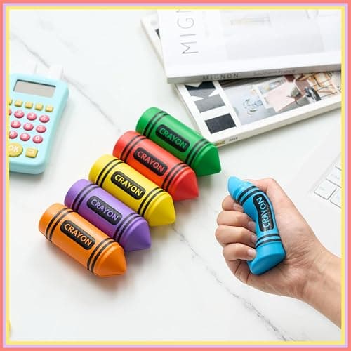 Wiwiqing 6 Pcs 3.94 Inches Crayon Stress Balls Toy Back to School Teacher Gift Kids Adult Classroom Student Incentives Reward Party Favor Prize Motivational Foam Stress Relief Slow Rising Hand Squeeze thumbnail 5