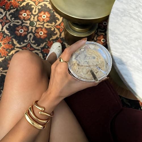 Chunky Gold Bangle Bracelets for Women Trendy 14K Gold Plated Cuff Bracelets Stack, Dainty Gold Bracelet Sets Non Tarnish Fashion Jewelry Gift thumbnail 9