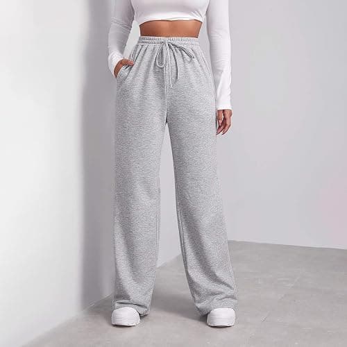 Baggy Wide Leg Sweatpants for Women Fleece High Waist Joggers with Pockets Lightweight Comfy Drawstring Sweat Pants thumbnail 2