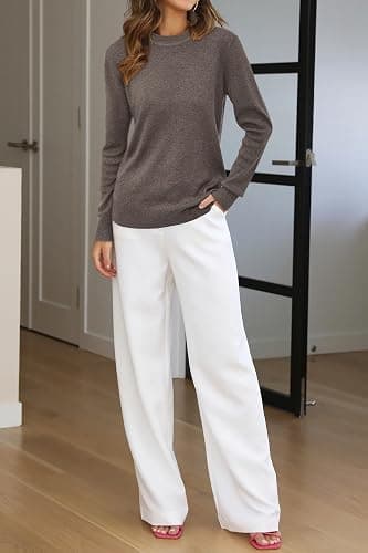 Arach&Cloz Women's Wool Blend Classic Crew Neck Casual Fall Sweaters thumbnail 6