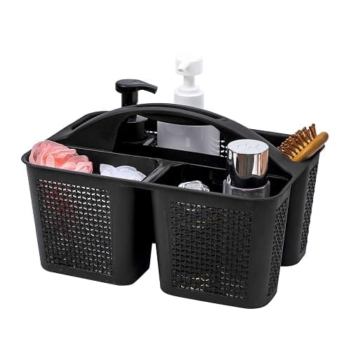 SHOWER | Amazon | UUJOLY Plastic Portable Shower Caddy Basket Bucket, Cleaning Shower Basket with Handle Compartments Storage Basket Organizer for Bathroom Kitchen College Dorm Sink, Black - Black - Image 1