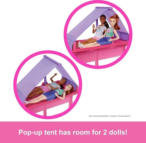 Barbie Dream Camper New for 2025 Playset with Roof Tent, Swing Chair, Fishing Pond, BBQ Grill with Color-Change Feature & 60+ Accessories Including Dough thumbnail 3