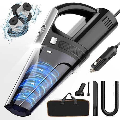 DRECELL Car Vacuum, Portable Vacuum Cleaner with Powerful 7000PA Suction, DC 12V Power 16.4Ft Cord Wired Vacuum Cleaner, LED Light, Car Accessories for Men/Women - Black
