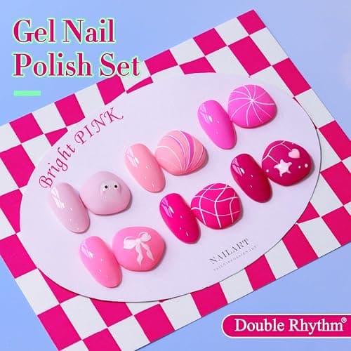 Double Rhythm 6 Pcs 15 ML Gel Polish Set Same Color Same Bottle Soak Off Gel Polish Kit Nail Art Manicure Salon DIY at Home for Women (Bright Neon Light Pink Purple-T6-13) thumbnail 3