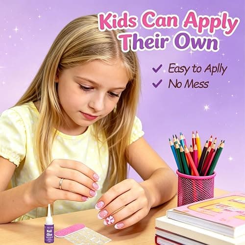 24pcs Press on Nails for Kids, Pink Bow & Pearl for Teenager Girls 8-12 | Almond Short French Tips, 12 Size, Non-Toxic, Fashion Nail Kit with Adhesive Tabs, Nail File, for Christmas, Birthday, Party thumbnail 3