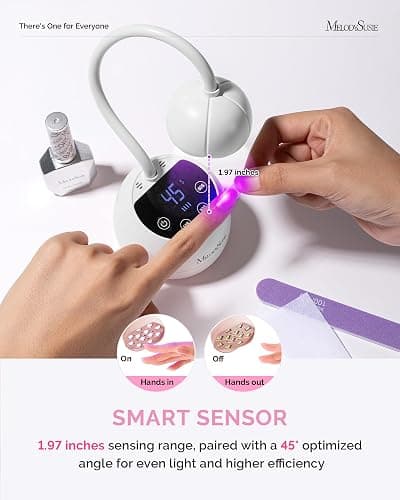 MelodySusie Gooseneck Cordless UV Nail Lamp with Adjustable Light Angle, P-ArtM2 Rechargeable Fast Curing Nail Dryer with 4 Timers Cures All Gels, Especially Rhinestone Glue, Cat Eye & Nail Tip thumbnail 5