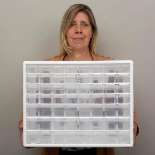 Akro-Mils 44-Drawer Plastic Drawer Storage Cabinet for Garage Organization, Bead Organizer, Building Bricks Storage, Teacher Toolbox, Makeup Organizer, 20" W x 6" D x 16" H, 10144 White thumbnail 2