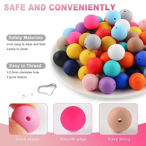 HHCFAST 64Pcs 19mm Silicone Beads for Keychain Making and Bracelet Making,16 Colors Round Silicone Beads for Pens（Multicolor） thumbnail 7