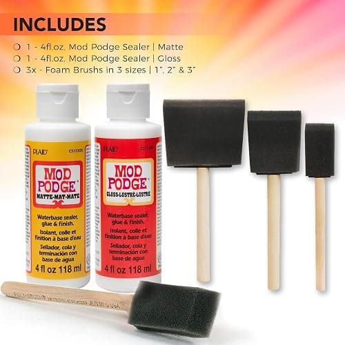 Mod Podge Decoupage Starter Kit, Gloss and Matte Medium with 3 Pixiss Foam Brushes, Waterproof for Puzzles, Wood and More thumbnail 2