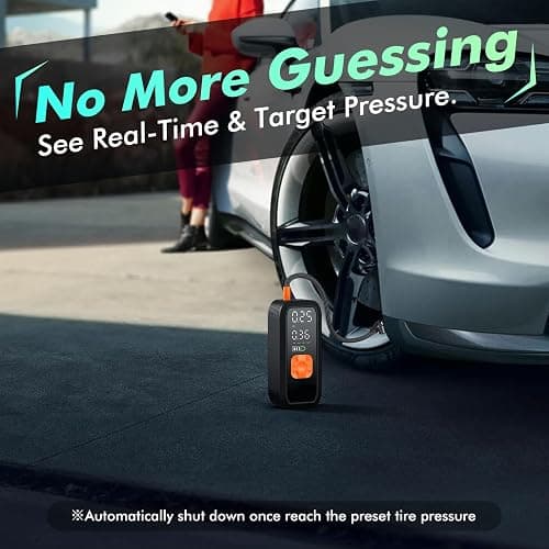 Portable Tire Inflator Air Compressor, 150 PSI Fast Cordless Pump, Dual Power (Battery + 12V DC),Auto Shut-Off, 5 Modes, Digital Dual Display for Car Truck Bike Tires, Balls, Inflatables thumbnail 8
