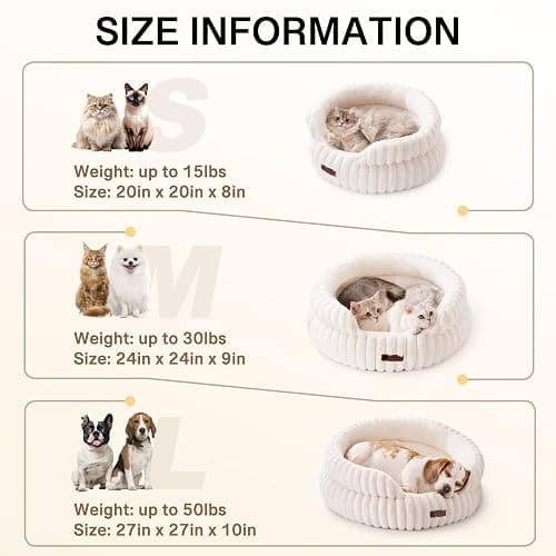 MEWOOFUN Cat Beds for Indoor Cats Washable, Dog Beds for Small Dogs Round Pet Bed for Puppy and Kitten (Beige, 61Lx61Wx23H cm) - Beige - 61x61x23cm thumbnail 8