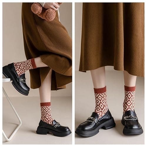 MarJunSep Wool Fall Boot Socks Women Teen Girls Thick Knit Vintage Cute Floral Cottage Core Boho Winter Warm Crew Socks thumbnail 5