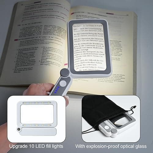Rechargeable LED Magnifying Glass for Reading Books, Bible & Small Print, 4X Optical-Grade Rectangular Lens with 3 Adjustable Brightness Levels, USB-C Foldable Magnifier Gift for Seniors, Low Vision thumbnail 4
