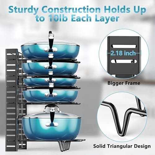 ORDORA Pots and Pans Organizer for Cabinet 16.61 Height, 8 Tier Pot Organizers Rack with 3 DIY Methods, Adjustable Pan Organizer under Cabinet Kitchen Organization and Storage thumbnail 5