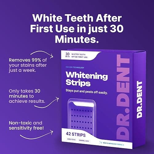 DRDENT Purple Teeth Whitening Strips 21 Treatments - Safe for Enamel - Non Sensitive Teeth Whitening - Whitening Without Any Harm - Pack of 42 thumbnail 4