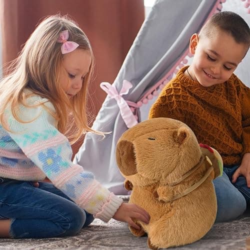 Ditucu Cute Capybara Plush with Hamburger Backpack Soft Capibara Stuffed Animal Plushies Toys Hugging Gifts for Kids Brown 9 inch thumbnail 4