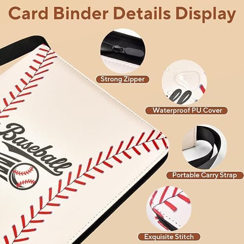 ULLTOON Baseball Card Binder 9 Pocket, 1080 Pockets Trading Card Binder with Zipper, Portable Collector Card Album Storage Organizer for Sports Cards, Game Cards, Gifts for Kids thumbnail 4
