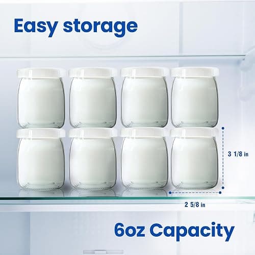 Ultimate Yogurt Jars - Make More Delicious Yogurt! 8 Count Small Glass Yogurt Cups With Lids - 100% BPA Free, Airtight & Dishwasher Safe! Perfect Containers for Yoghurt, Oatmeal, Pudding, or Jello - Yogurt Jars (6oz, 8-count) thumbnail 3