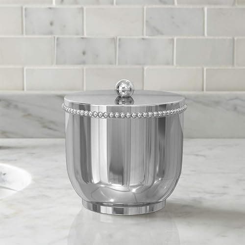 nu steel 18/8 Stainless Steel Chic Collection Beaded Q-tip Dispenser for Bathroom, Vanity Storage Organiser, Canister Jar Swabs, Cotton Balls, Shiny Finish, Clear (CHC1H) thumbnail 2