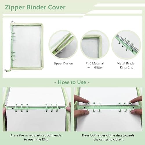 NOCAFI Sticker Storage Organizer Binder A5 Sticker Collecting Book Zipper Album for Adult with Blank Reusable Release Paper and Pocket Pages (Green) thumbnail 3