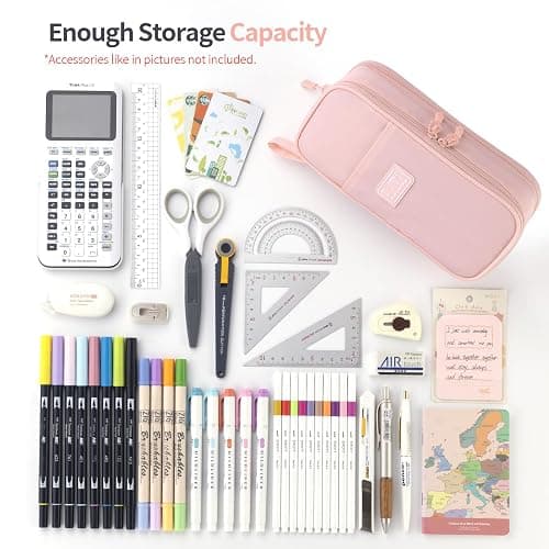 CICIMELON Large Pencil Case Big Storage Pen Pouch Bag with Compartment for School Supplies Office College Teen Boys Girls Adults, Upgraded Pink - Upgraded Pink thumbnail 5