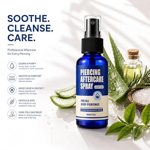 Usiriy Piercing Aftercare Spray 2oz, No-Sting Hydrating Saline Mist 2-Pack | Soothes ear, nose, lip, tongue, navel, aloe & tea tree calm redness & itch, hyaluronate prevents dryness, crusting, fine mist thumbnail 2