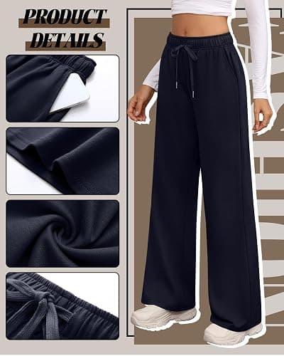 Riyiper 3 Pack Women Wide Leg Sweatpants Drawstring Straight Pants Elastic Waist Joggers Open Bottom Sweatpants with Pockets thumbnail 4