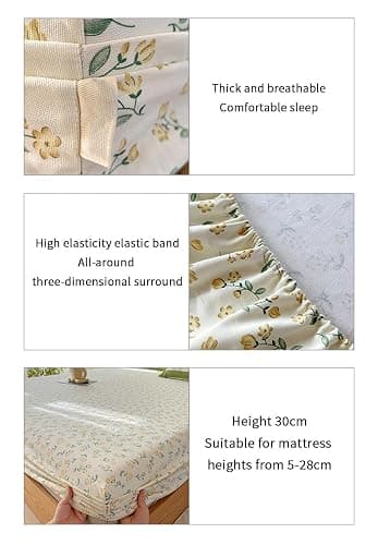 OBONG Luxury 100% Cotton Fitted Bed Sheets Twin-XL Queen King Softest No Pop Off Bedspreads Elastic Deep Pocket One Fitted Sheet Only (Color : H, Size : King) thumbnail 3