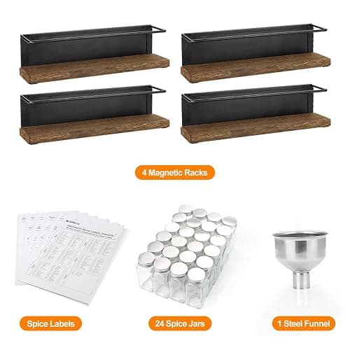 KitHero Magnetic Spice Rack with 24 Jars, 216 Labels, 1 Steel Funnel for Refrigerator，Microwave Oven - Full Set of Spice Organizer thumbnail 3