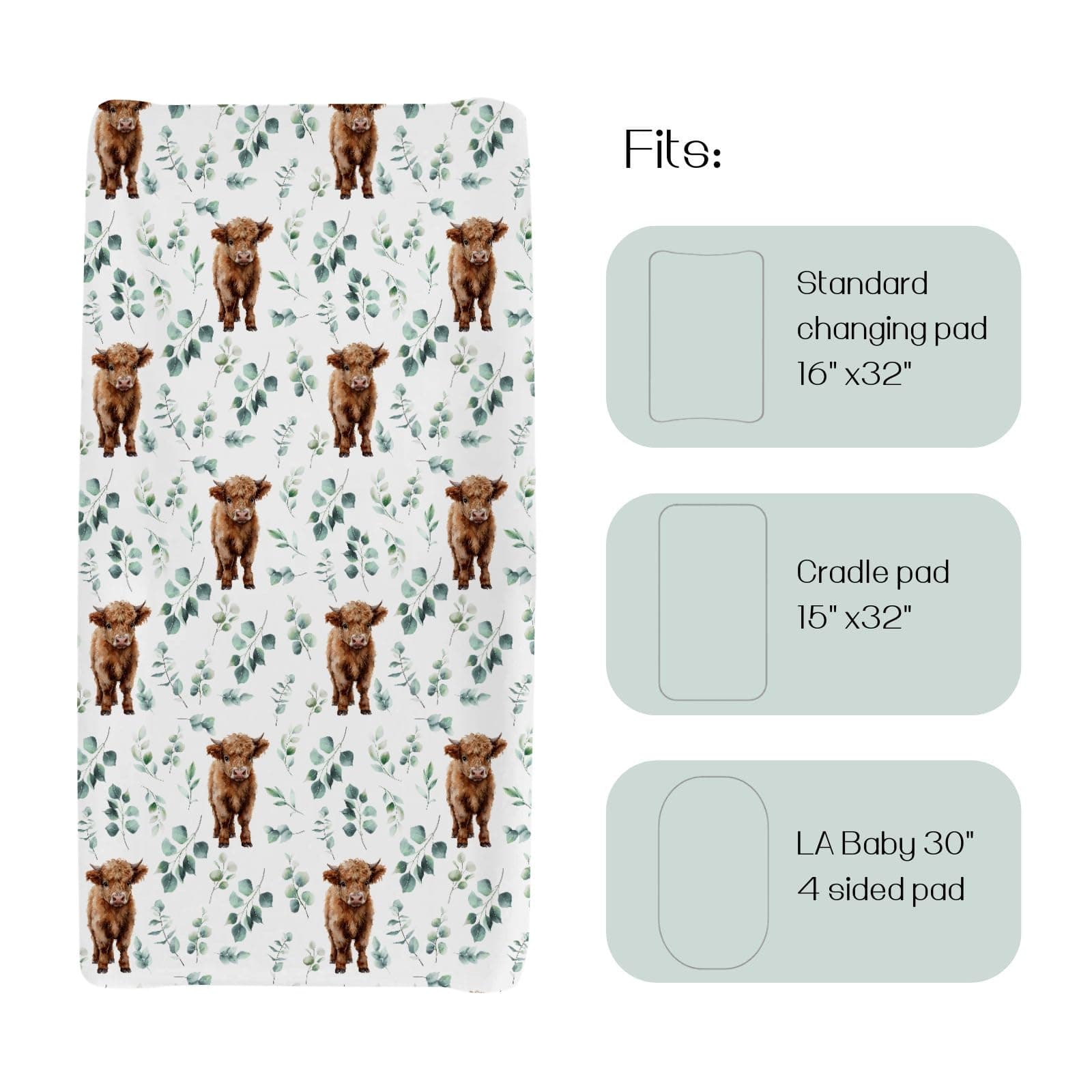 HawSkgFub Highland Cow Eucalyptus Leaf Changing Pad Cover for Baby Girl Boy, Natural Western Farm Animal Diaper Change Table Covers, Soft Stretchy Safe Snug Fitted Changing Mat Sheet Fit 32"/34" x 16" thumbnail 3