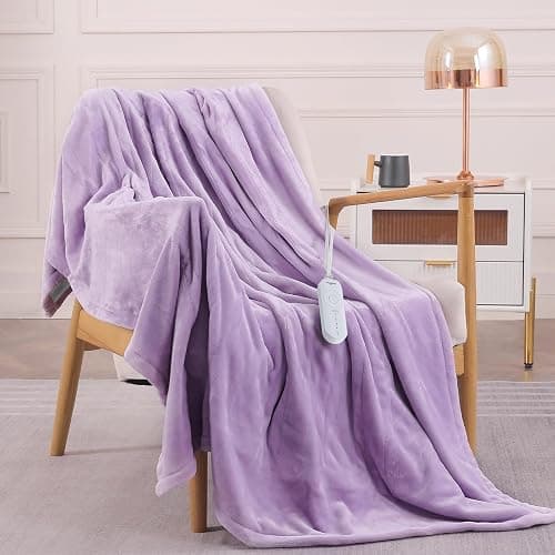 HOMLYNS Heated Throw Blanket, 5 Heat Settings & 3 Hours Timer, Purple | 50" × 60", ETL Certified, Rapid Heating, Soft Flannel and Sherpa, 8.5 Ft Cord, Only For 120V Voltage Use thumbnail 2