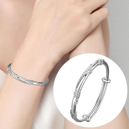 XBKOJBA Bangle Bracelets for Women, 925 Sterling Silver Adjustable Bangle Bracelets Ladies Simple Dainty Jewelry Birthday Anniversary Mother Valentine Day Gifts thumbnail 3